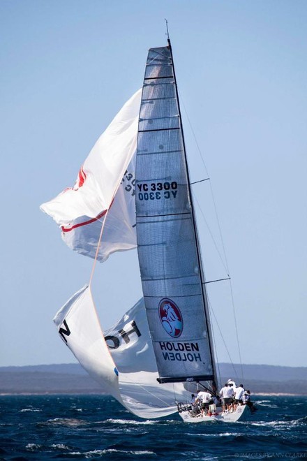 Secret Men's Business suffering a torn spinnaker - 2013 Lexus Lincoln Week Regatta © Harry Fisher